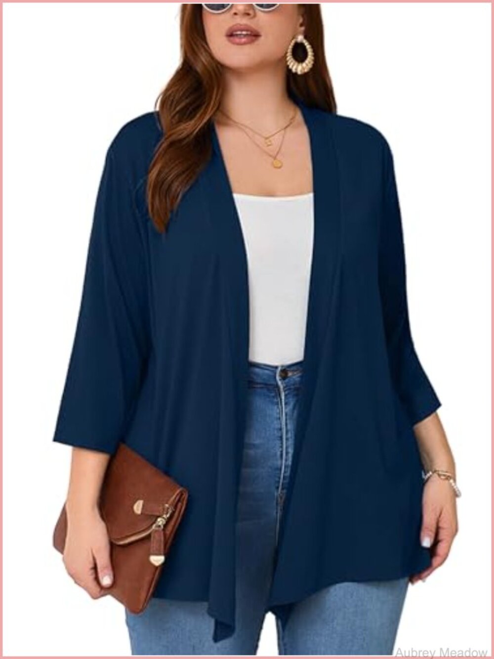 Plus Size Lightweight Open Front Cardigan 3/4 Sleeve Shrug Kimono
